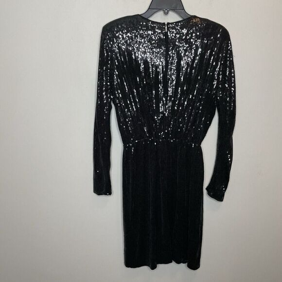 Hugo BOSS Epalleta Dress Women XL Black Sequin Long Sleeve Mini Cocktail - Picture 6 of 13
